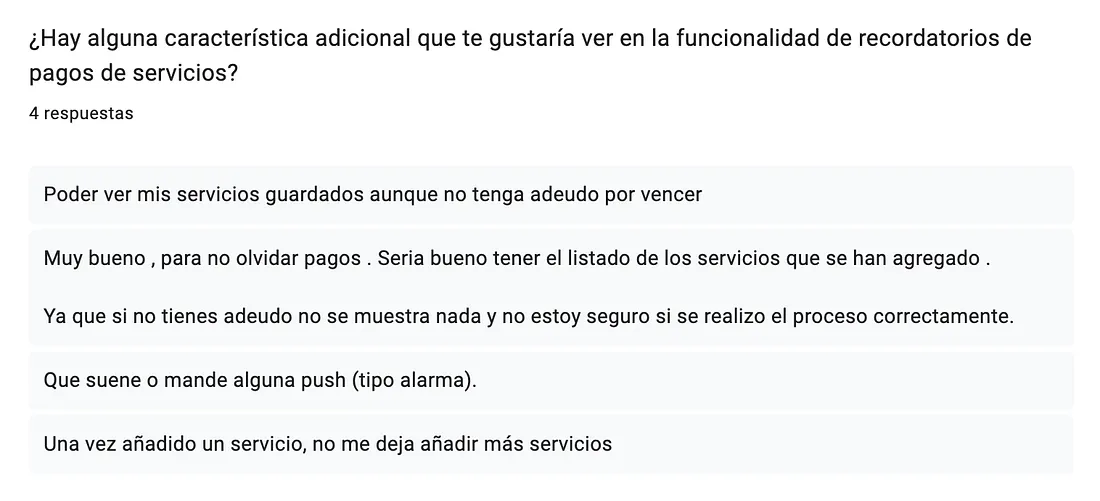 Respuestas de usuarios en un formulario sobre los recordatorios