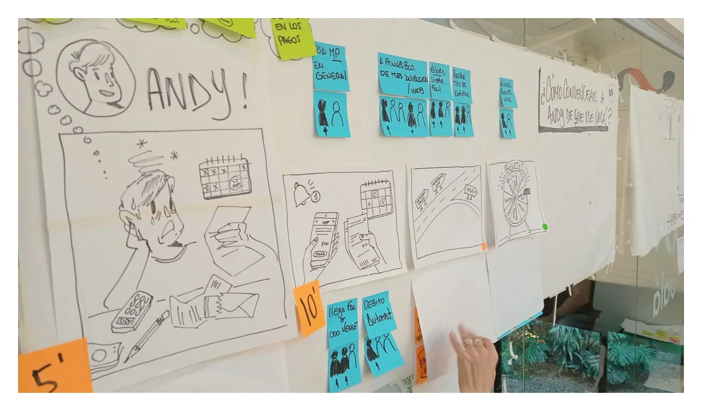 Storyboards del workshop pegados en la pared